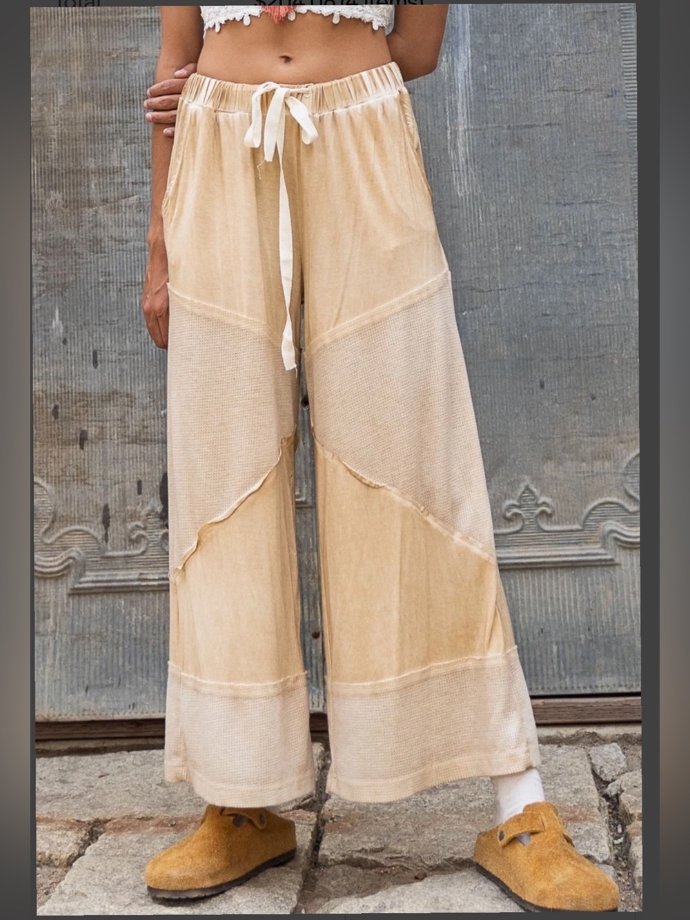BB40. NWT POL Wide-Leg Patchwork Pants in Corn Soup
